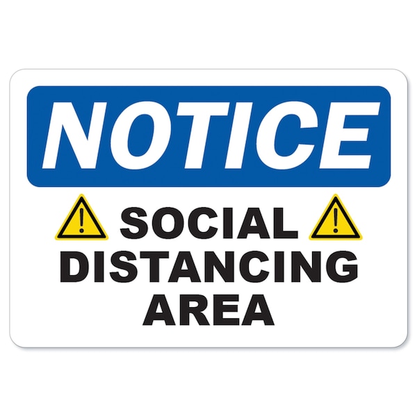 Public Sign, Social Distancing Area, 24in X 36in Decal, 24" W, 36" H, Social Distancing Area